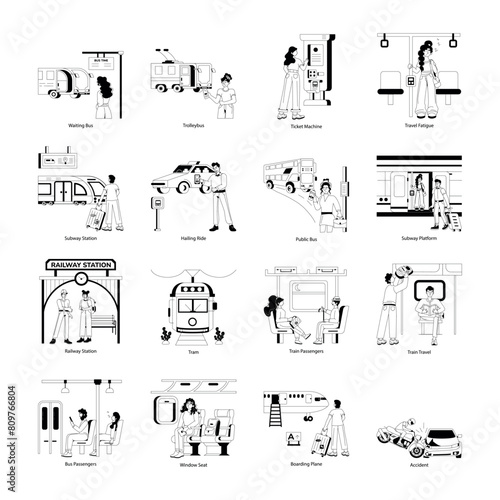 Pack of Public Vehicles Glyph Illustrations 

