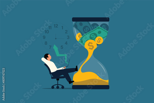 Time Investment, Time is money. Hourglass Representing Economic Life and Financial Planning.