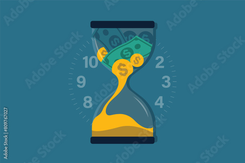 Time is Money. Economic Life with Hourglass and Financial Elements.