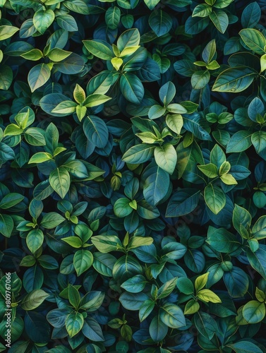 A close up of green leaves with a lush green background