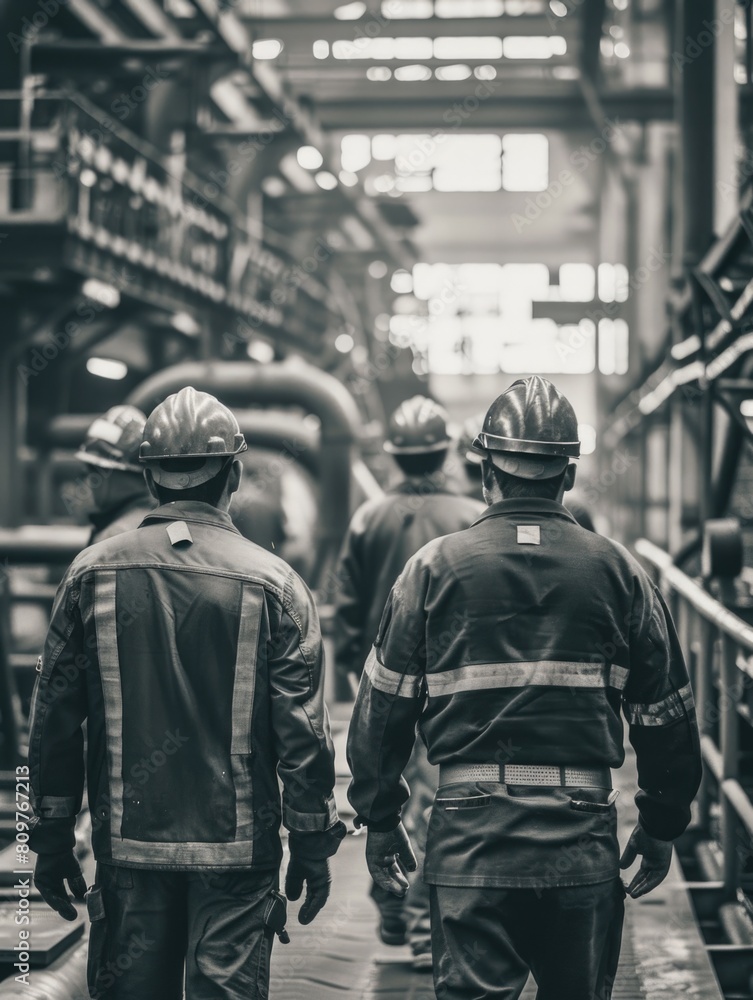 A group of men wearing hard hats A group of men wearing hard hats