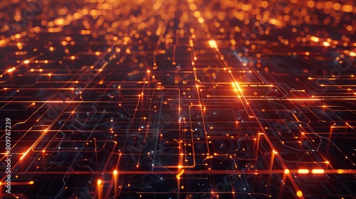 AI network grid with bright nodes, hitech background, 4K, hyperrealistic, high angle, interconnected lines, intense lighting, dark base photo