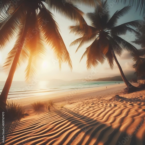Wallpaper Mural background sunset on the beach with palms, generative ai Torontodigital.ca