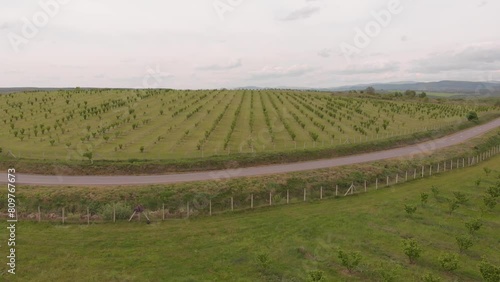 sports car driving down the road, drone footage