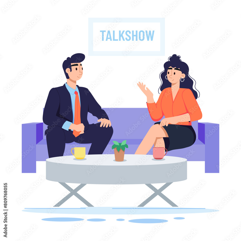 Editable flat illustration of a talk show Editable flat illustration of a talk show