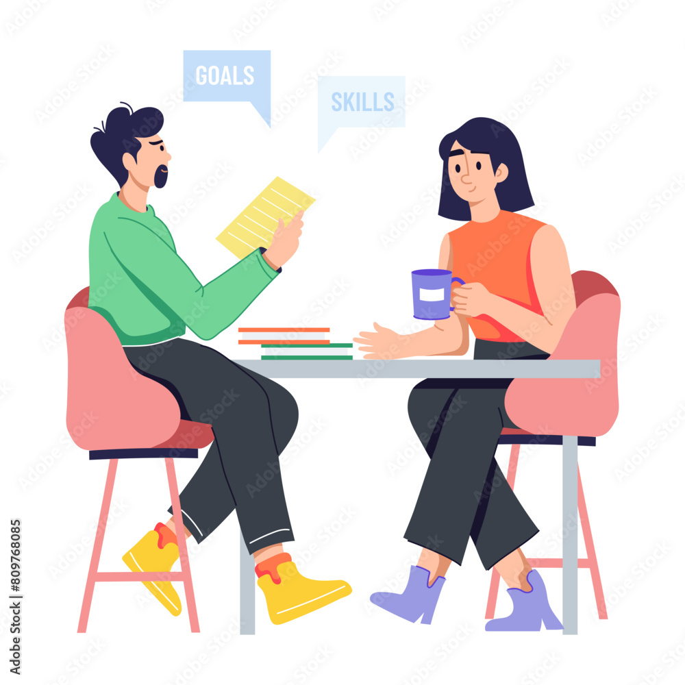 A well-designed flat illustration of qualitative interview A well-designed flat illustration of qualitative interview