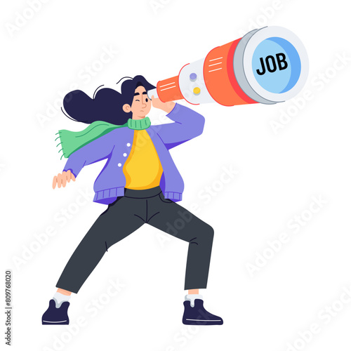 Scalable flat illustration of searching job 