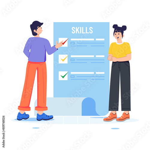 A well-designed flat illustration of assessing applicant skills 