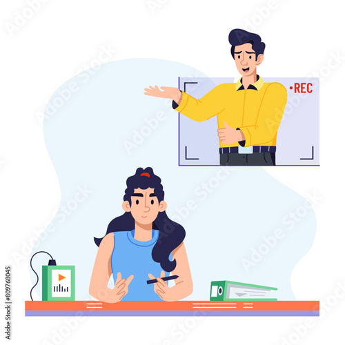 Here’s a flat illustration of live interview 