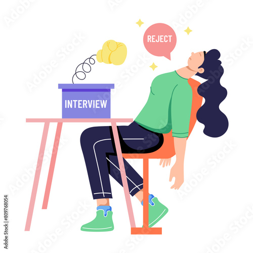 A flat character illustration depicting interview rejection 