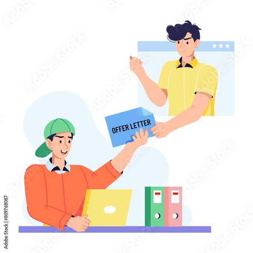 Here’s a flat illustration depicting offer letter 