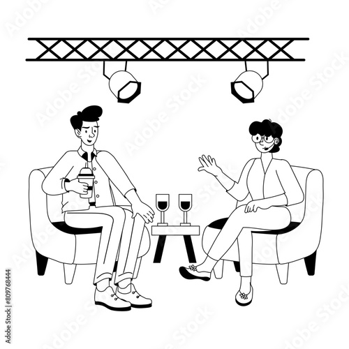 Easy to edit glyph illustration of tv interview 