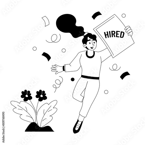 Ready to use glyph illustration of a candidate hired 
