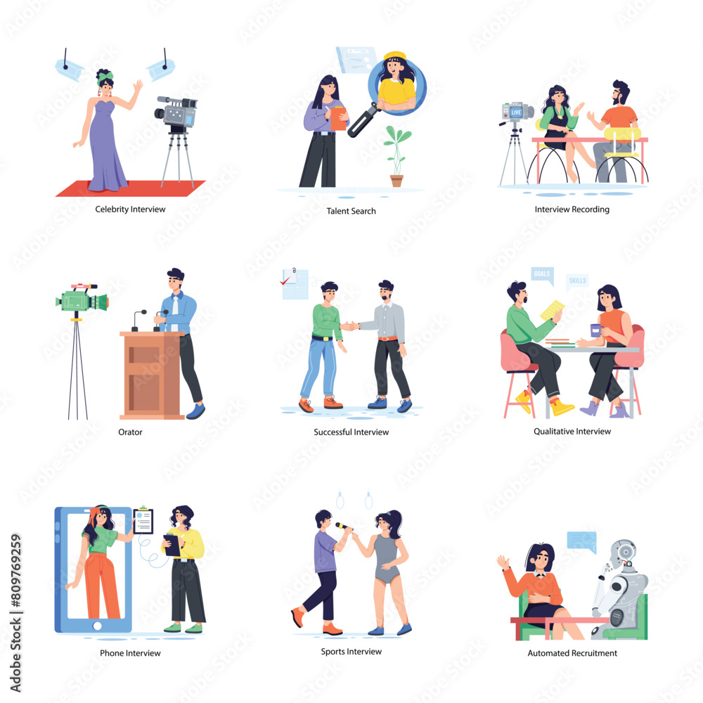 Trendy Flat Character Illustrations of Interview Process 

