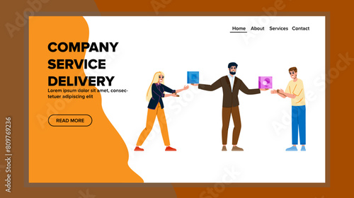 professional company service delivery vector. timely quality, responsive personalized, streamlined effective professional company service delivery web flat cartoon illustration