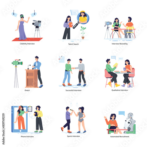 Trendy Flat Character Illustrations of Interview Process   