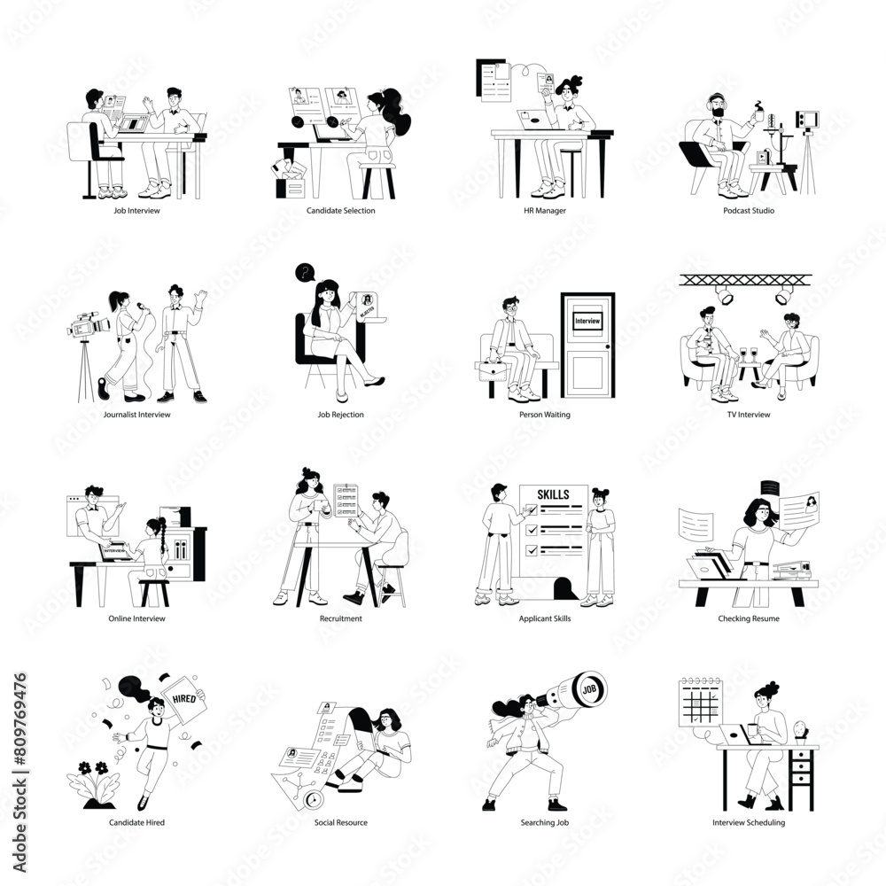Set of 16 Interviews Glyph Character Illustrations
Set of 16 Interviews Glyph Character Illustrations