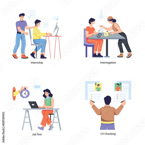 Bundle of Interview Assessment Flat Character Illustrations

