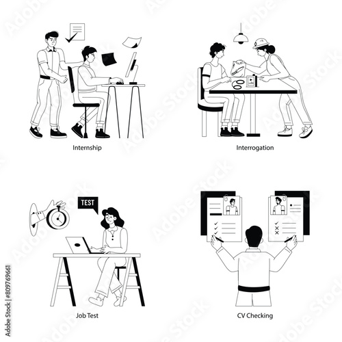 Bundle of Interview Assessment Glyph Character Illustrations

