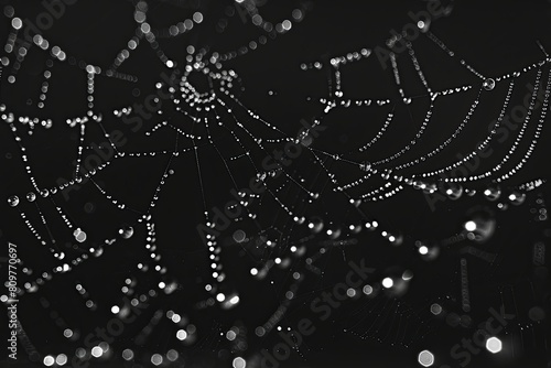 Morning Dew on Spiderweb: Enchanting Delicate Details and Glistening Reflections