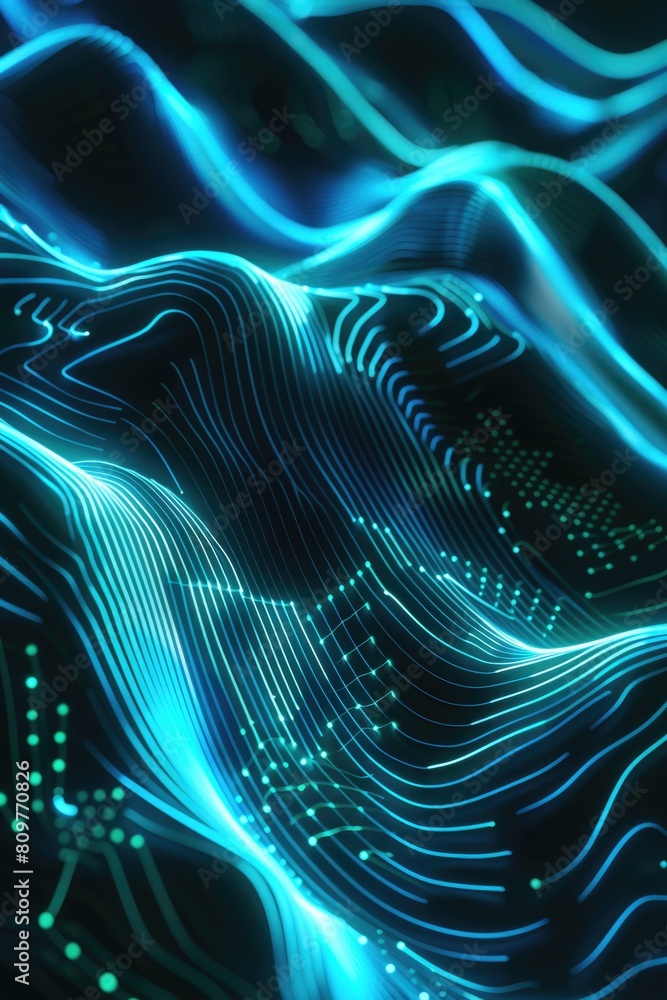 A blue and green wave pattern with a lot of dots A blue and green wave pattern with a lot of dots