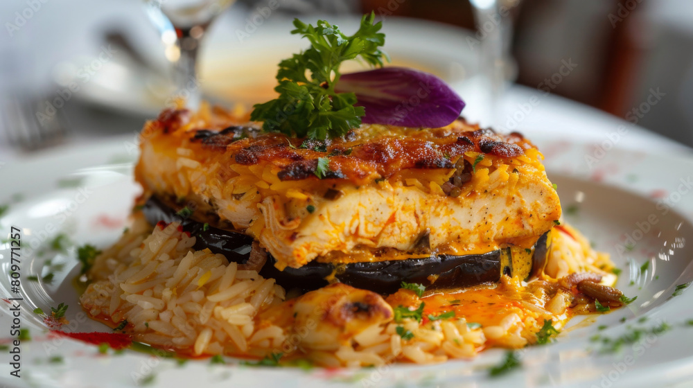 Classic iranian cuisine: grilled fish on fragrant rice with persian culinary roots