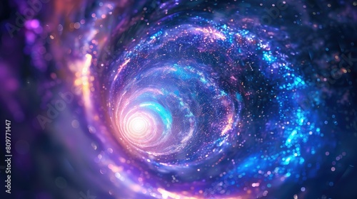 A spiral galaxy with a purple and blue swirl