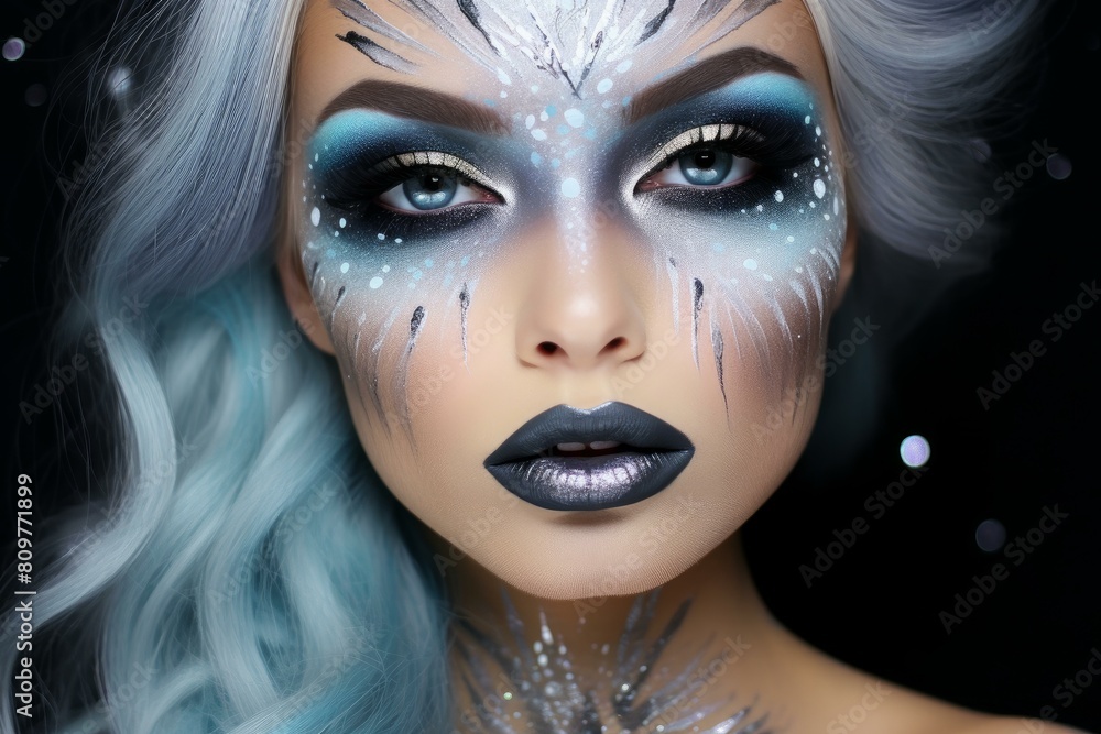 Elegant Silver makeup woman. Color paint. Generate Ai Elegant Silver makeup woman. Color paint. Generate Ai