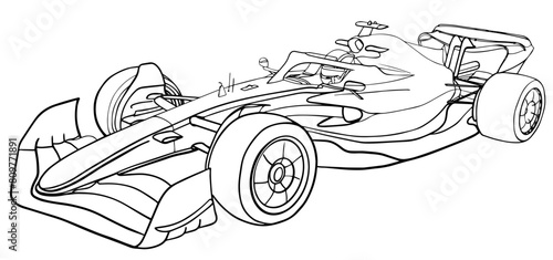 F1 race car, detailed line art, SVG vector file