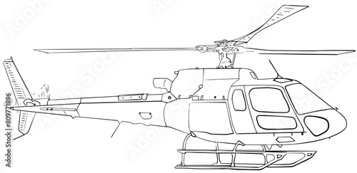 helicopter in flight line art drawing vector file