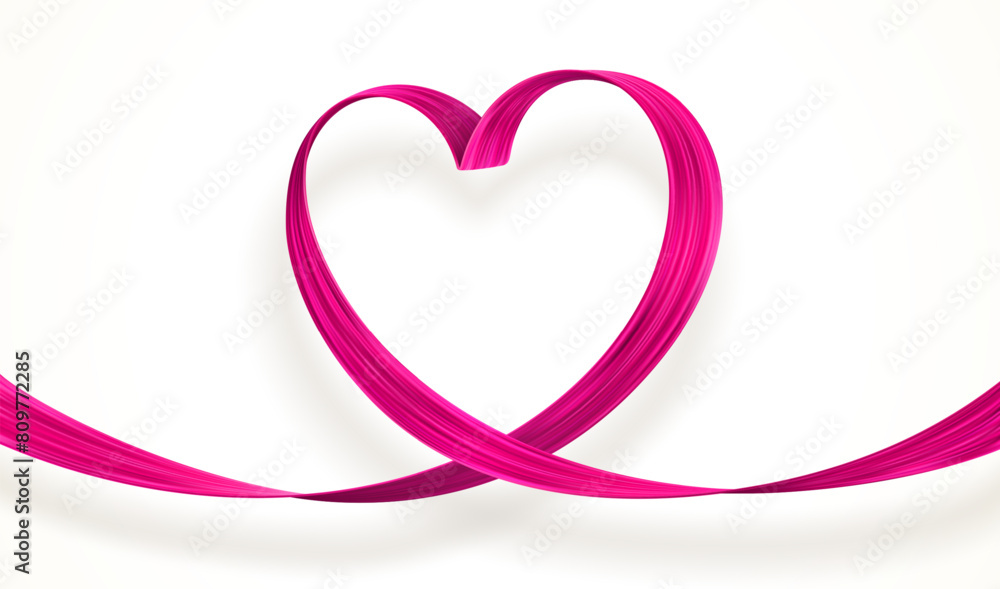 Greeting card with pink heart ribbon. Acrilyc paint brushstroke in the shape of heart. Vector illustration with Love symbol. Greeting card with pink heart ribbon. Acrilyc paint brushstroke in the shape of heart. Vector illustration with Love symbol.