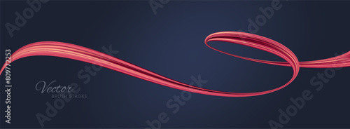 Red flow wave. Red paint brush stroke. Flow design element. Abstract red ribbon. Vector illustration.