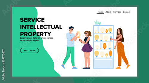 copyright service intellectual property vector. invention protection, brand innovation, licensing legal copyright service intellectual property web flat cartoon illustration