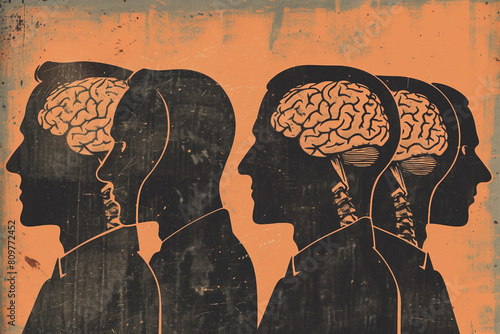 Silhouetted Brains in a Dynamic Orange Perspective. 