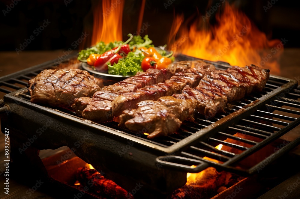 Tantalizing Sizzling steak grill with herbs. Grilled delicious gourmet beef with natural ingredient. Generate ai Tantalizing Sizzling steak grill with herbs. Grilled delicious gourmet beef with natural ingredient. Generate ai