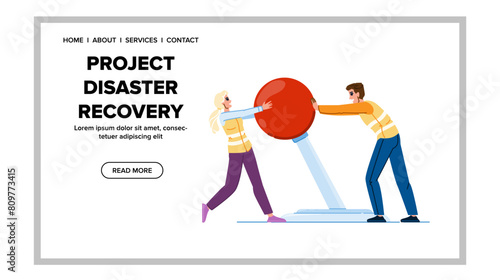 mitigation proect disaster recovery vector. risk strategy, continuity incident, management communication mitigation proect disaster recovery web flat cartoon illustration