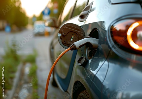 Electric car charging cable plugged in roadside  scent © Nicat