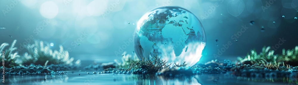 Conceptual World Environment Day Conceptual World Environment Day Glowing Globe in Misty Blue Natural Setting