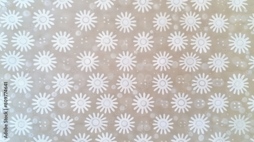 A close-up of a wall with a pattern of small white flowers on a light brown background, adorned with white dots A close-up of a wall with a pattern of small white flowers on a light brown background, adorned with white dots