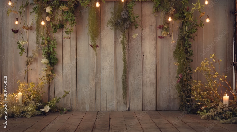 Rustic Floral Photography Studio with Wooden Backdrop and Hanging Edison Bulbs Background Rustic Floral Photography Studio with Wooden Backdrop and Hanging Edison Bulbs Background