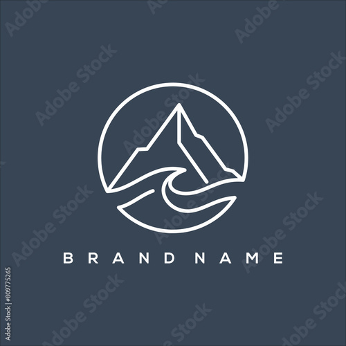 Wallpaper Mural line art mountain and wave circle logo vector Torontodigital.ca