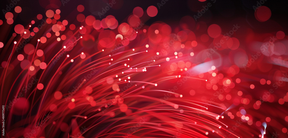 Abstract red fiber optic cables in a dynamic network mesh.