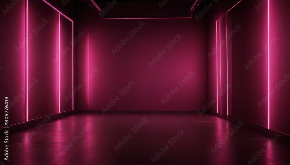 Dark background with lines and spotlights, neon light, night view. Abstract pink background