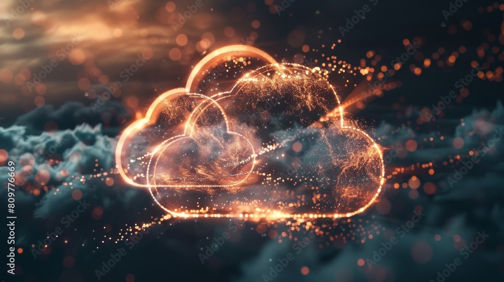 digital cloud computing logo with particle ring circle , futuristic abstract background, illustration digital cloud computing logo with particle ring circle , futuristic abstract background, illustration