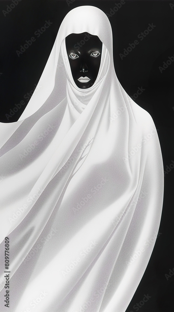 Ghostly apparition, cloaked in shadows, Close-up shot Ghostly apparition, cloaked in shadows, Close-up shot