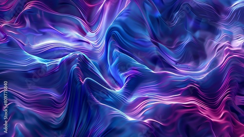 Digital waveforms in blue and purple  abstract background  4K  hyperrealistic  side angle  radiant lighting  flowing motion  deep textures