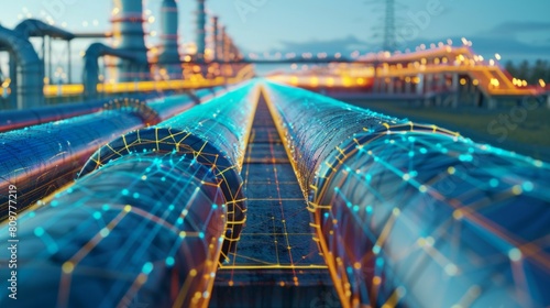 wireframe design of pipelines mixed with photo