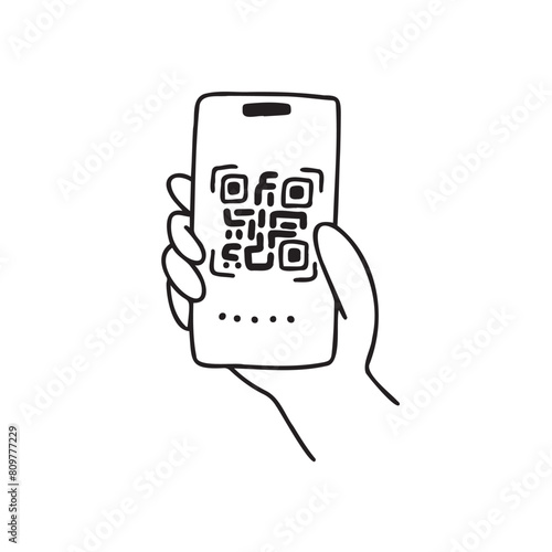 doodle scan qr code illustration vector isolated background. hand drawn line style