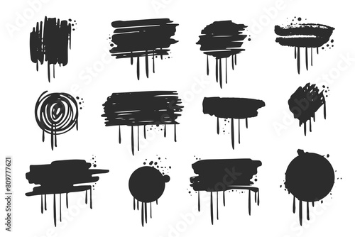 Water drops and splash silhouette in simple doodle style. Set different liquid shapes and silhouette. Organic blob grunge paint texture background