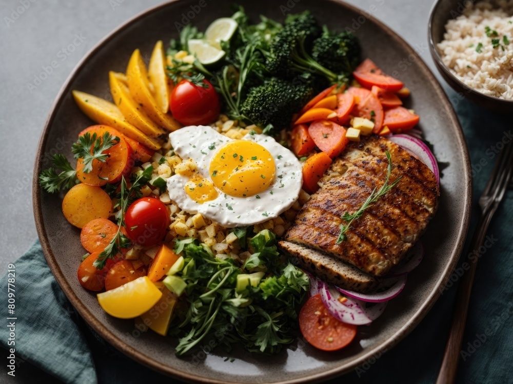 a healthy meal plate seen from above a healthy meal plate seen from above